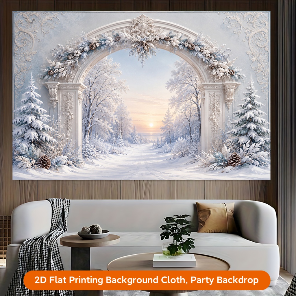 2D Flat Snowy Arch Winter Scene Polyester Backdrop
